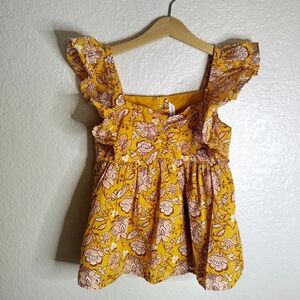 Janie And Jack Floral Mustard Yellow Sleeveless Top Sz 8